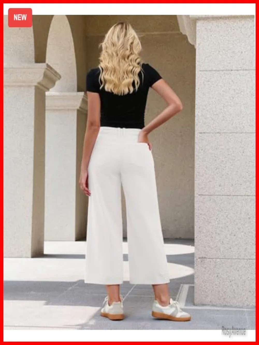 High Waisted Wide Leg Cropped Jeans Stretch Denim Patch Pocket Trouser